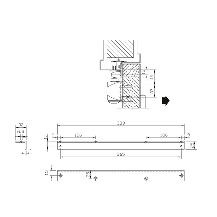 Кутова монтажна пластина для ковзного каналу DORMAKABA TS 90